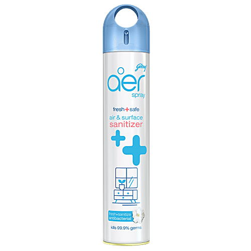 Godrej Aer Sanitizer Spray - Air & Surface Disinfectant, 99.9% Germ Protection, Alcohol Based, Long Lasting Fragrance, Cool Surf Blue, 240 ml
