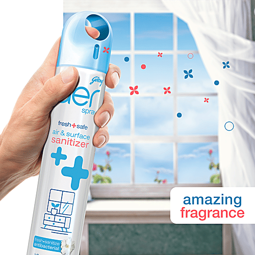 Godrej Aer Sanitizer Spray - Air & Surface Disinfectant, 99.9% Germ Protection, Alcohol Based, Long Lasting Fragrance, Cool Surf Blue, 240 ml