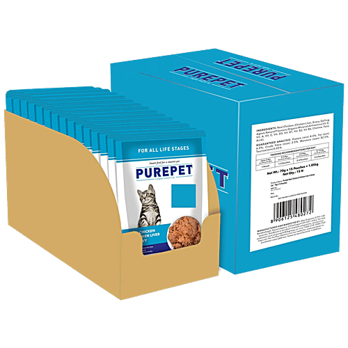 Purepet Wet Cat Food - Real Chicken & Chicken Liver In Gravy, 70 g (Pack of 15) Balanced Nutrition