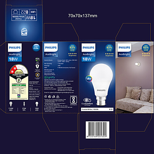 Philips LED Bulb - 18 Watt, Cool Daylight, Stellar Bright Base B22, 1 pc  90% Energy Savings