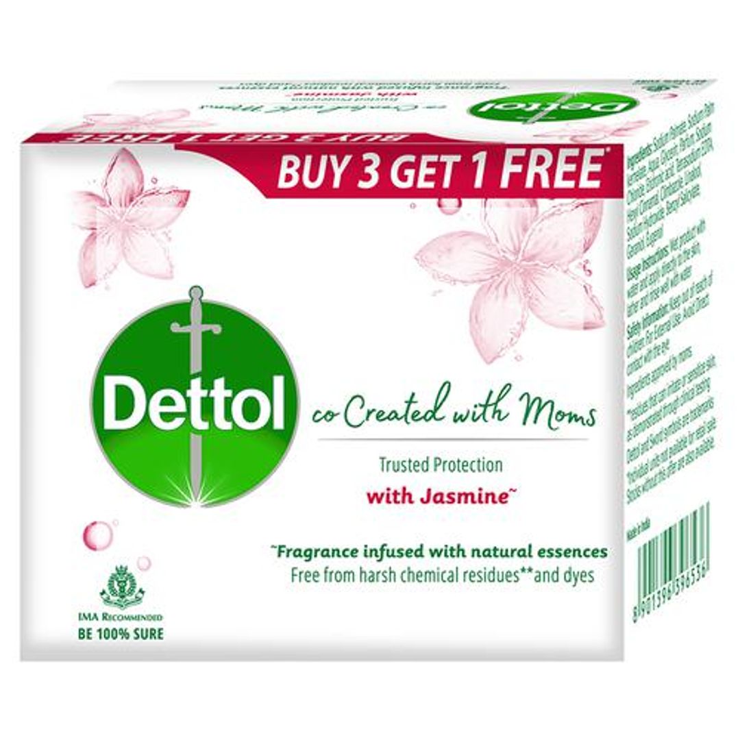 Dettol & Moms Jasmine Fragrance Soap, 75 g (Buy 3 Get 1 Free)