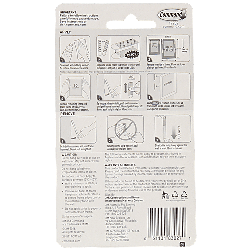 Command Small Picture Hanging Strips, 8 pcs  No Nails & No Damage