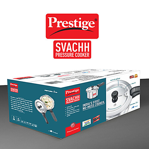 Prestige Svachh Aluminium Anti Bulge Gas & Induction Compatible Pressure Cooker - Silver, 3 L  
