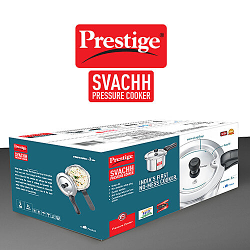 Prestige Svachh Aluminium Anti Bulge Gas & Induction Compatible Pressure Cooker - Silver, 3 L  