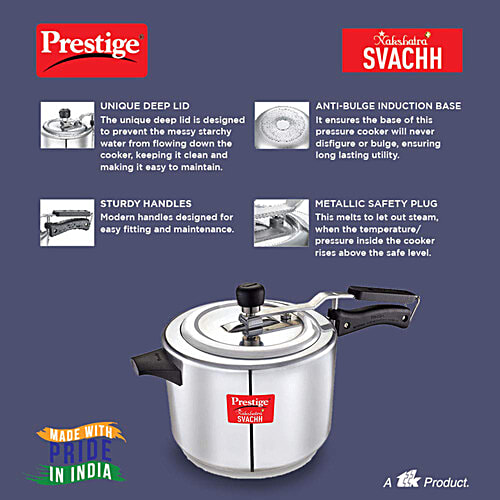 Prestige Nakshatra Plus Svachh Aluminium Spillage Control Inner Lid Pressure Cooker - Silver, 5 L  