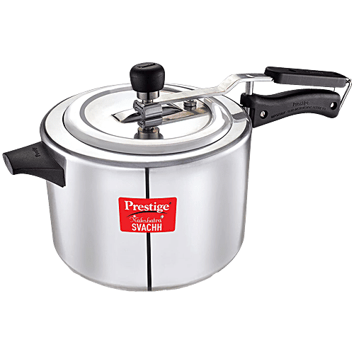 Prestige Nakshatra Plus Svachh Aluminium Spillage Control Inner Lid Pressure Cooker - Silver, 5 L  
