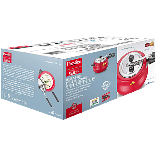 Prestige Nakshatra Duo Plus Svachh Aluminium Spillage Control Handi Inner Lid Pressure Cooker - Red, 3 L