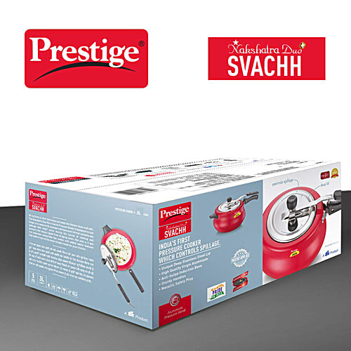Prestige Nakshatra Duo Plus Svachh Aluminium Spillage Control Handi Inner Lid Pressure Cooker - Red, 3 L