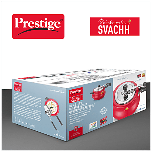 Prestige Nakshatra Duo Svachh Aluminium Inner Lid Pressure Cooker - Induction Base, Red, 10753, 5 L