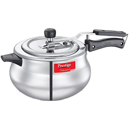 Prestige Nakshatra Plus Svachh Aluminium Spillage Control Handi Inner Lid Pressure Cooker - Silver, 5 L  