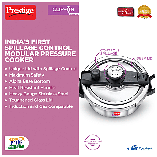 Prestige Clip On Svachh Stainless Steel Outer Lid Pressure Cooker - Induction Base, 20229, 3 L