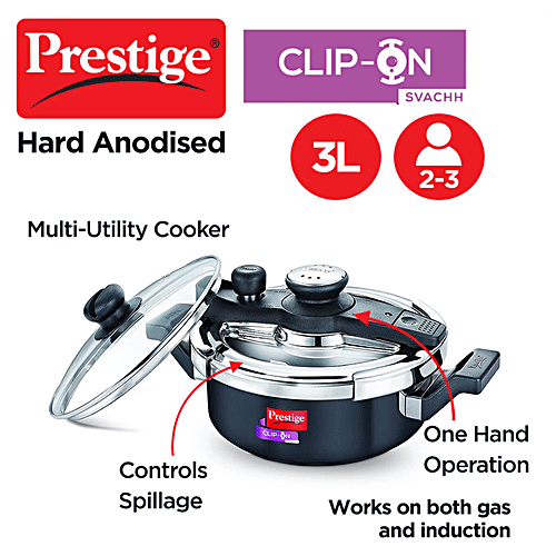 Prestige Svachh Hard Anodised Aluminium Outer Lid Pressure Cooker - Induction Base, Black, 20241, 3 L