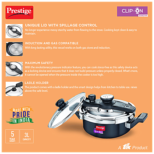Prestige Svachh Hard Anodised Aluminium Outer Lid Pressure Cooker - Induction Base, Black, 20241, 3 L
