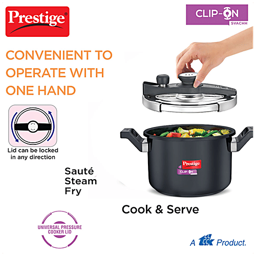 Prestige Svachh Hard Anodised Clip On Pressure Cooker (20242), 5 L  