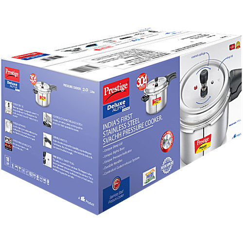 Prestige Deluxe Alpha Svachh Stainless Steel Spillage Control Outer Lid Pressure Cooker - Silver, 2 L  