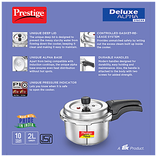 Prestige Svachh DLX Alpha Steel Outer Lid Pressure Cooker (20247), 2 L  