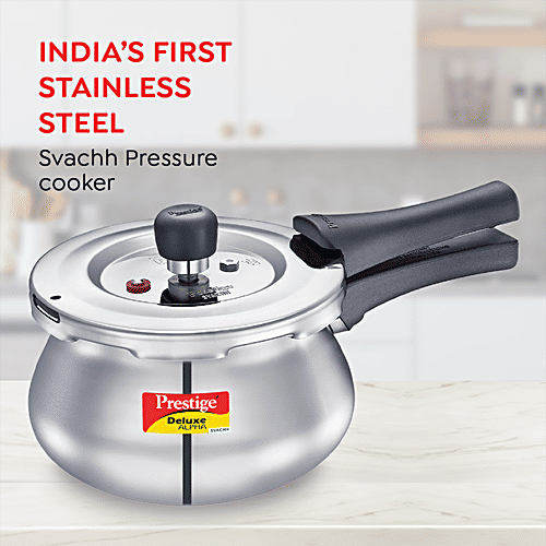 Prestige Deluxe Alpha Svachh Stainless Steel Spillage Control Baby Handi Pressure Cooker - Silver, 2 L  