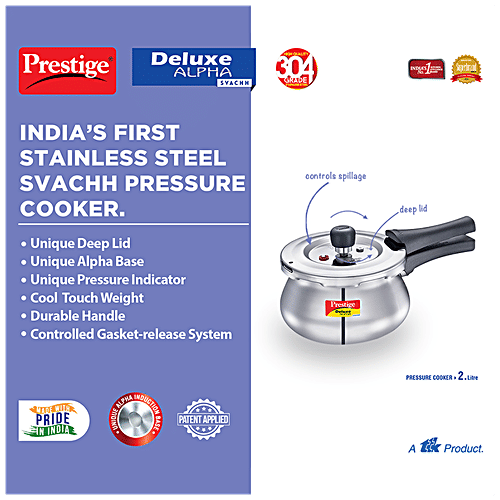 Prestige Svachh DLX Alpha Steel Outer Lid Pressure Cooker (20266), 2 L (Handi) 