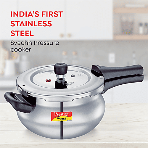 Prestige Deluxe Alpha Svachh Stainless Steel Spillage Control Junior Handi Pressure Cooker - Silver, 4 L  