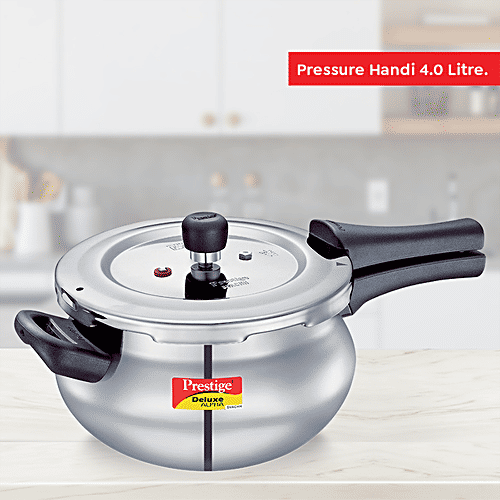 Prestige Deluxe Alpha Svachh Stainless Steel Spillage Control Junior Handi Pressure Cooker - Silver, 4 L  