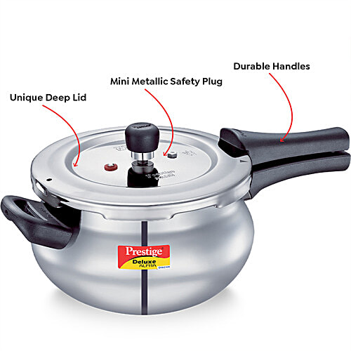 Prestige Deluxe Alpha Svachh Stainless Steel Spillage Control Junior Handi Pressure Cooker - Silver, 4 L  