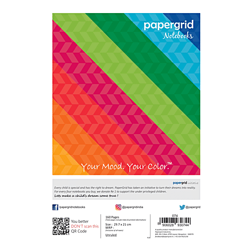 Papergrid A4 Notebook - Unruled, 160 Pages, Soft Cover, 1 pc