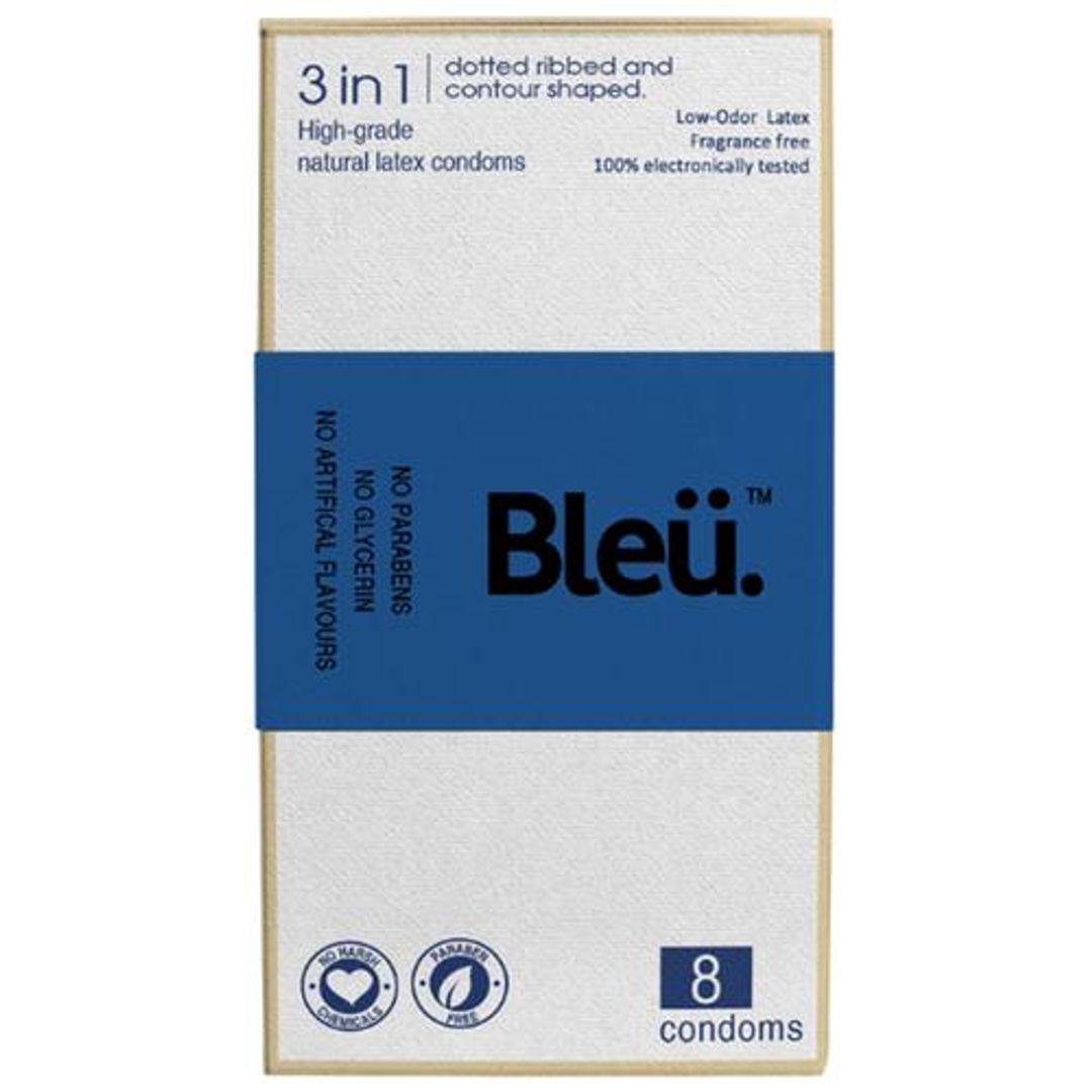 Bleu Natural Latex Paraben-Free Premium 3-In-1 Condoms - Non-Toxic, 8 pcs 