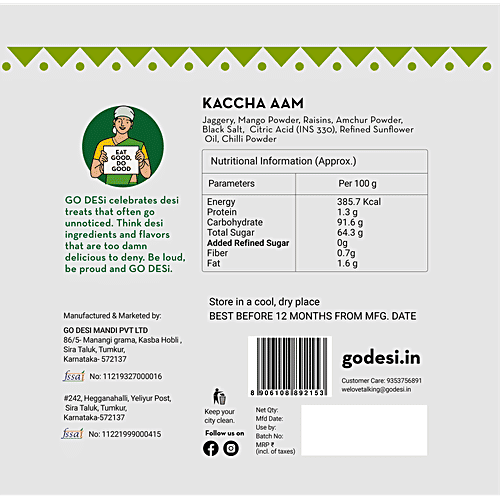 GO DESi Kaccha Aam, 4 pcs Pouch Sweet & Sour
 Premium Ingredients