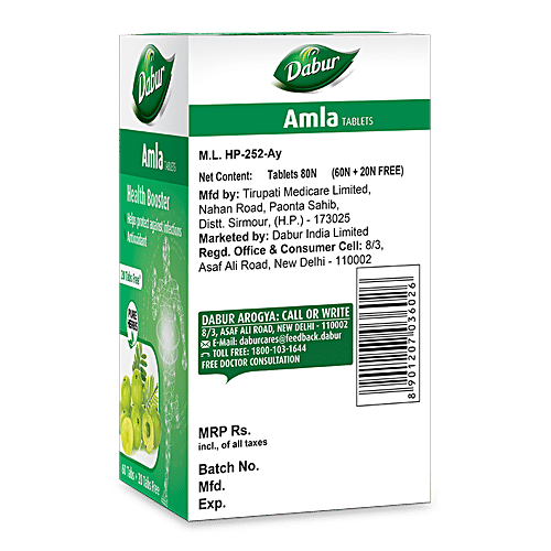 Dabur Amla Tablets, 60 Tablets (Get 20 tablets Free) 