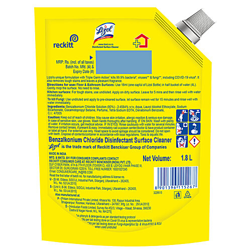 Lizol All In One Disinfectant Surface Cleaner Liquid - Citrus, 1.8 L  