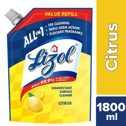 Lizol Disinfectant Surface & Floor Cleaner Liquid Refill Pack - Citrus, 1.8 l  