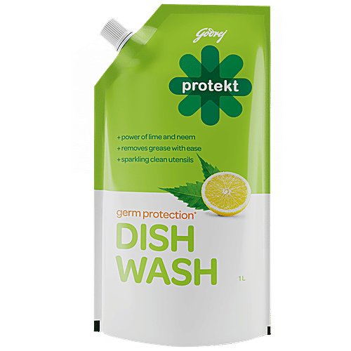 Godrej Protekt Germ Protection Dish Wash Liquid - Lime & Neem, 1 L Removes Grease with Ease, Sparkling Clean Utensils