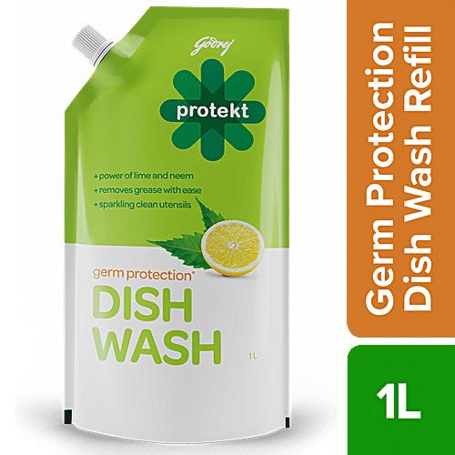 Godrej Protekt Germ Protection Dish Wash Liquid - Lime & Neem, 1 L Removes Grease with Ease, Sparkling Clean Utensils