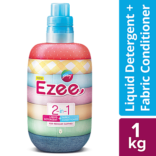 Godrej Ezee 2-In-1 Liquid Detergent + Fabric Conditioner - Front Load, 1 kg Soften Clothes, Maintain Shine & Natural Colour