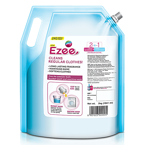 Godrej Ezee 2-In-1 Liquid Detergent + Fabric Conditioner - Front Load, 2 kg Pouch Soften Clothes, Maintain Shine & Natural Colour