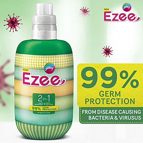 Godrej Ezee 2-In-1 Liquid Detergent + Fabric Sanitizer - Front Load, 1 kg  99% Germ Protection
