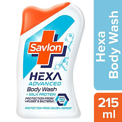 Savlon Hexa Advanced Body Wash - With Milk Protein, 215 ml  Protection From Viruses & Bacteria
