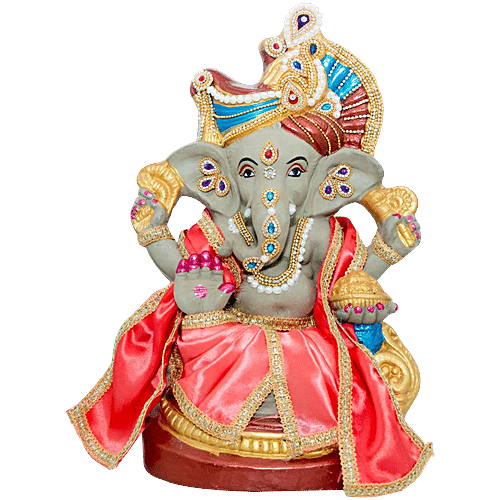 SriRudra Ganesh-Ganapathi Idol Eco friendly right trunk 1ft Decorative with Pooja Kit, 2 kg  