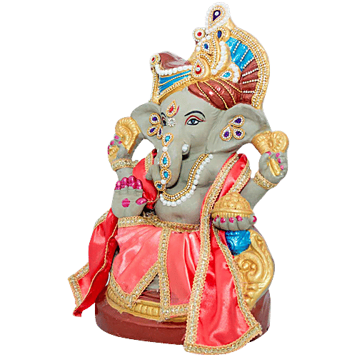 SriRudra Ganesh-Ganapathi Idol Eco friendly right trunk 1ft Decorative with Pooja Kit, 2 kg  