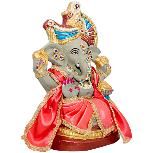 SriRudra Ganesh-Ganapathi Idol Eco friendly right trunk 1ft Decorative with Pooja Kit, 2 kg  