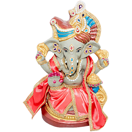 SriRudra Ganesh-Ganapathi Idol Eco friendly right trunk 1ft Decorative with Pooja Kit, 2 kg  