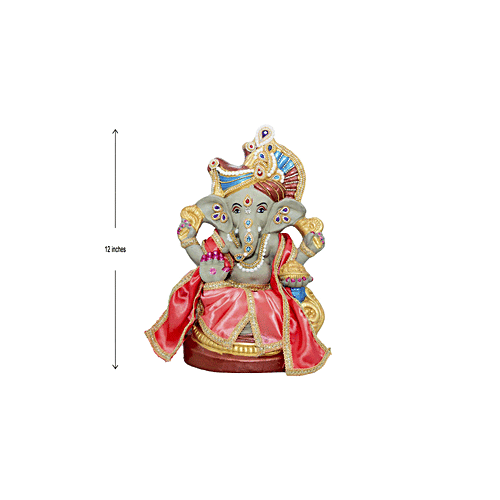 SriRudra Ganesh-Ganapathi Idol Eco friendly right trunk 1ft Decorative with Pooja Kit, 2 kg  
