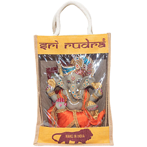 SriRudra Ganesh-Ganapathi Idol Eco friendly right trunk 1ft Decorative with Pooja Kit, 2 kg  