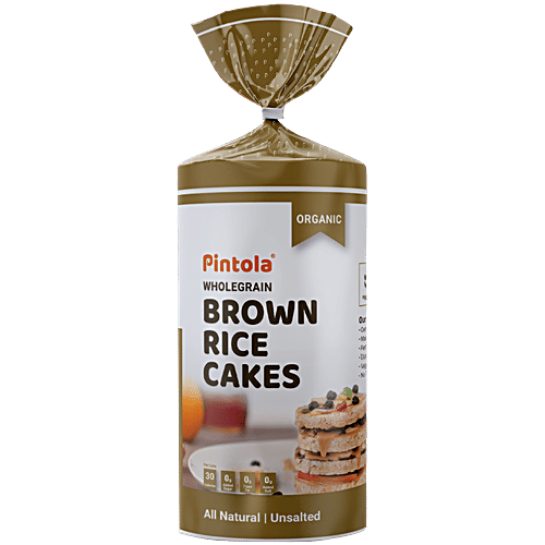 Pintola Organic Wholegrain Brown Rice Cakes - All Natural, Unsalted, 130 g Only 30 Calories Per Cake