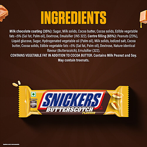 Snickers Butterscotch Flavoured Chocolate Bar, 40 g  Loaded With Caramel & Nougat