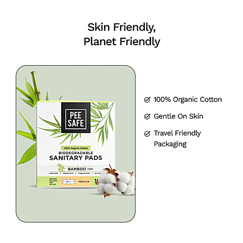 Pee Safe Biodegradable Sanitary Pads - Regular, 10 pcs  Leak Proof, Fragrance Free