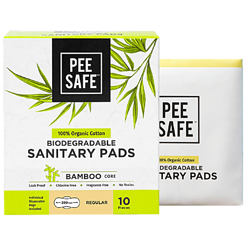Pee Safe Biodegradable Sanitary Pads - Regular, 10 pcs  Leak Proof, Fragrance Free