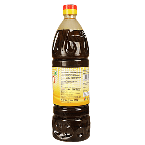 Aangan Kachi Ghani Pure Mustard Oil, 1 L Bottle Fortified with Vitamin A & D2