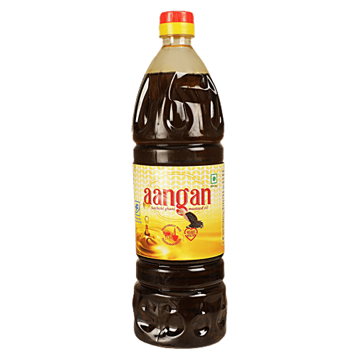 Aangan Kachi Ghani Pure Mustard Oil, 1 L Bottle Fortified with Vitamin A & D2