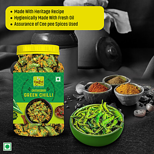 Cee Pee Green Chilli Pickle, 1 Kg HDPE Jar 